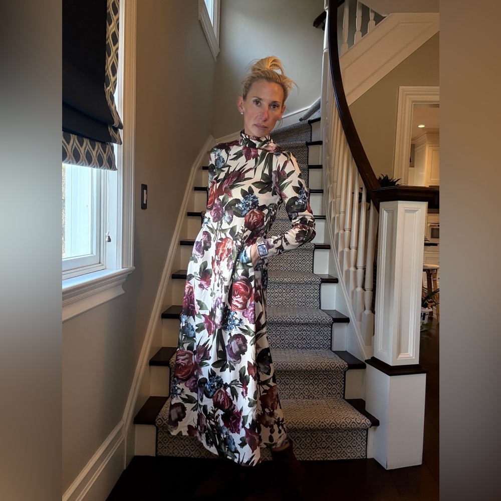 Anne Klein Floral mock neck long midi dress
